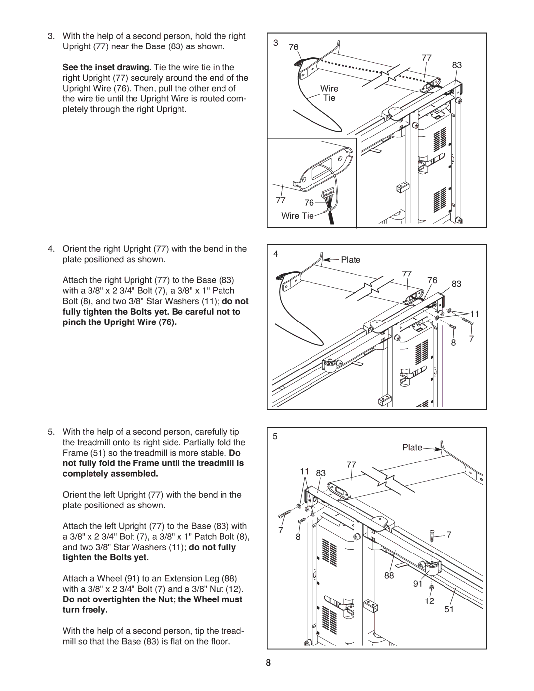 Gold's Gym GGTL10109.0 manual See the inset drawing. Tie the wire tie, Tighten the Bolts yet 