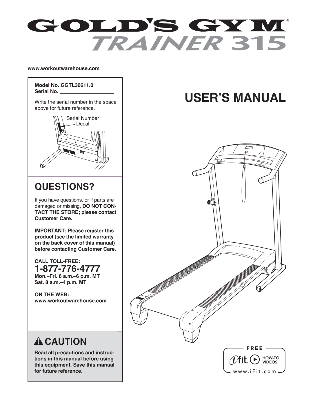 Gold's Gym manual Questions?, Model No. GGTL30611.0 Serial No 