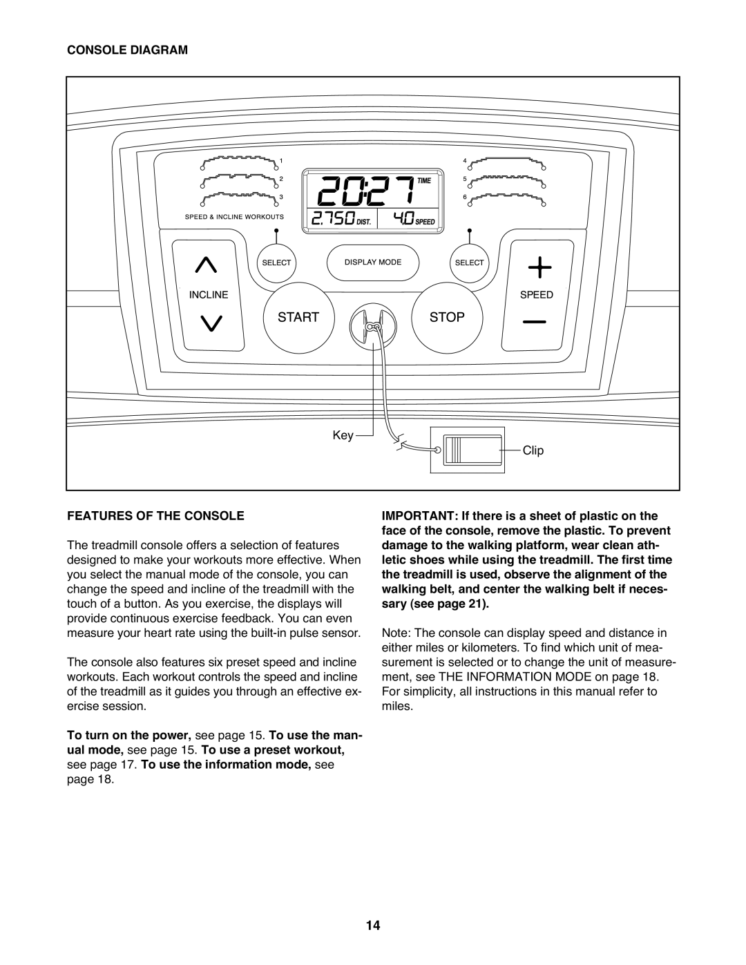 Gold's Gym GGTL30611.0 manual Console Diagram, Features of the Console 