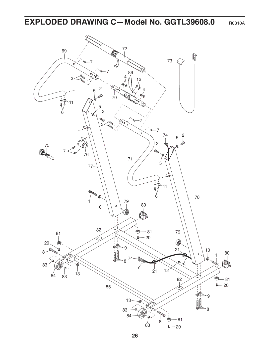 Gold's Gym manual Exploded Drawing C-Model No. GGTL39608.0 R0310A 