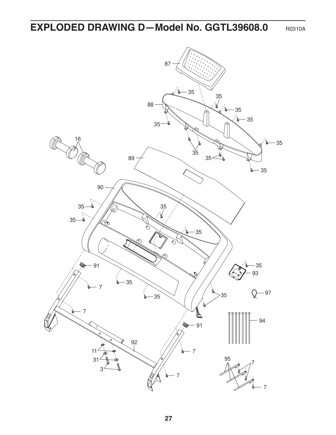 Gold's Gym manual Exploded Drawing D-Model No. GGTL39608.0 R0310A 