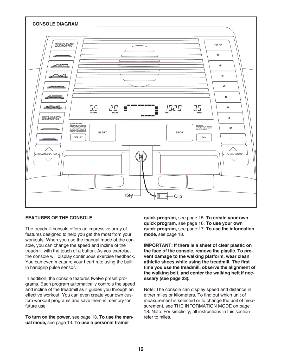 Gold's Gym GGTL58608.0, 685 manual Console Diagram, Features of the Console 