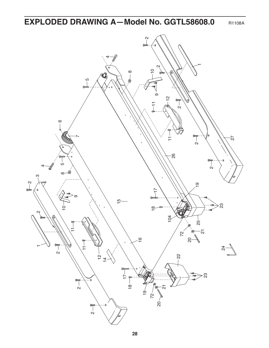 Gold's Gym 685 manual Exploded Drawing A-Model No. GGTL58608.0 R1108A 