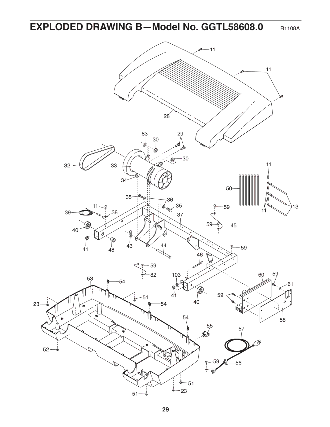 Gold's Gym 685 manual Exploded Drawing B-Model No. GGTL58608.0 R1108A 