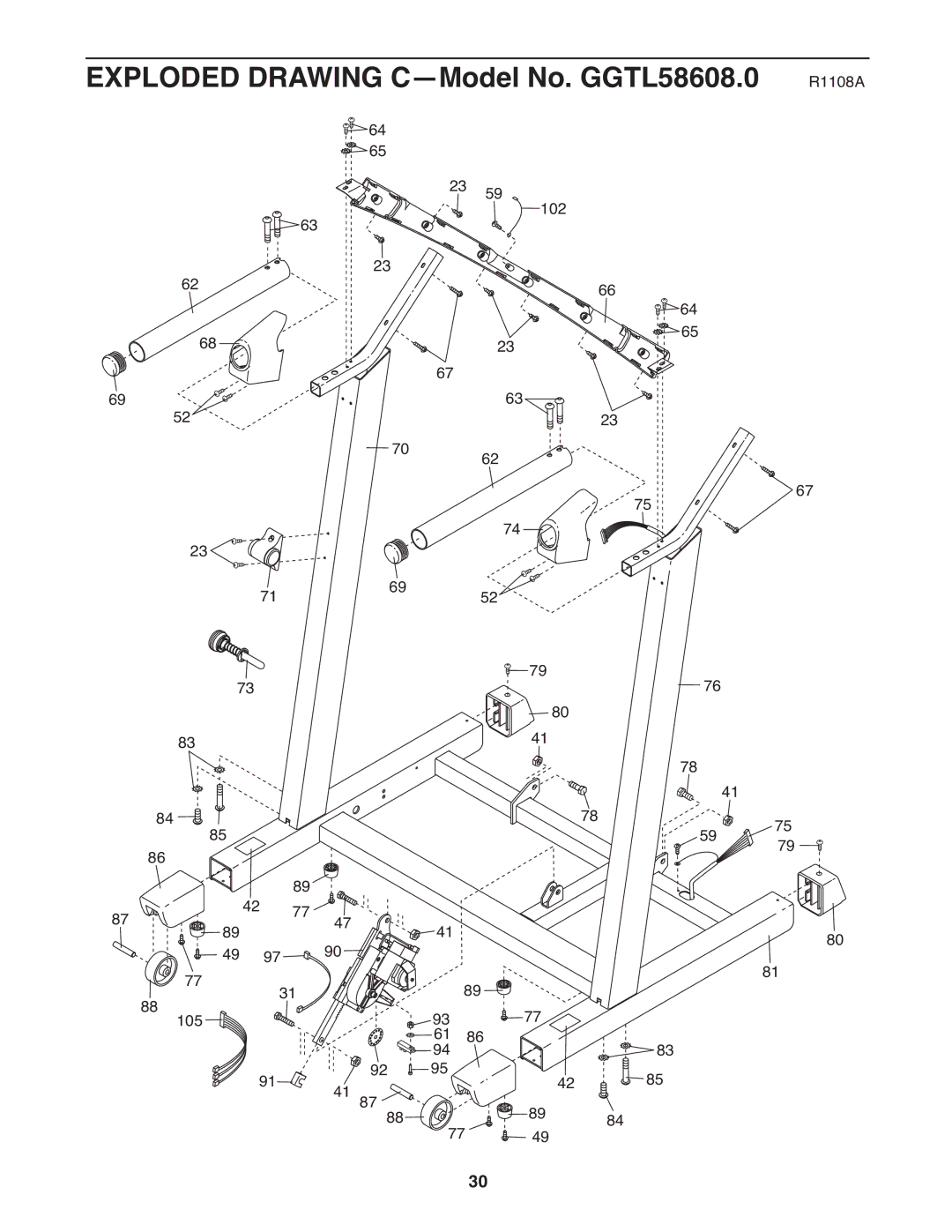 Gold's Gym 685 manual Exploded Drawing C-Model No. GGTL58608.0 R1108A 