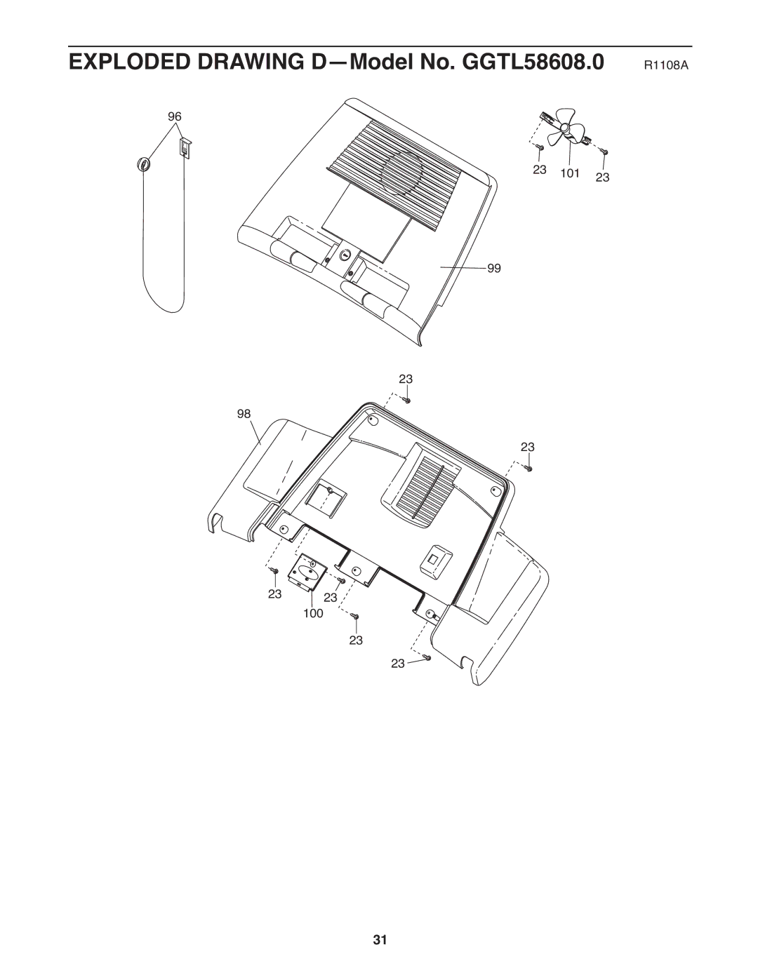 Gold's Gym 685 manual Exploded Drawing D-Model No. GGTL58608.0 R1108A 