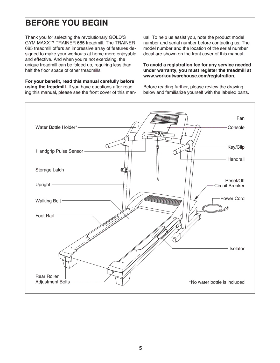 Gold's Gym 685, GGTL58608.0 manual Before YOU Begin 