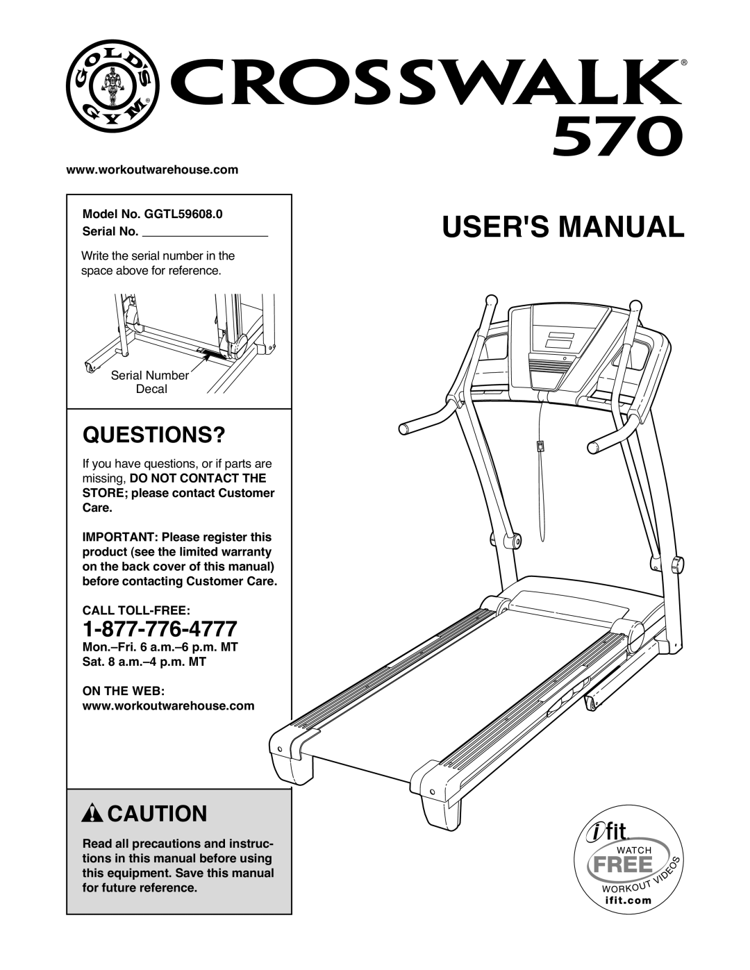 Gold's Gym manual Questions?, Model No. GGTL59608.0 Serial No 