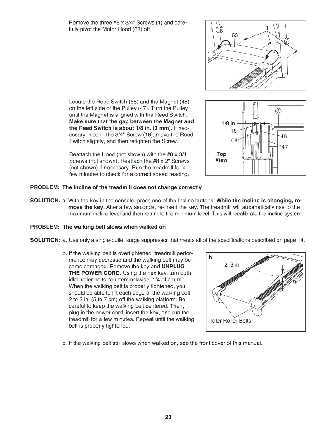 Gold's Gym GGTL59608 manual Top, Problem The walking belt slows when walked on 