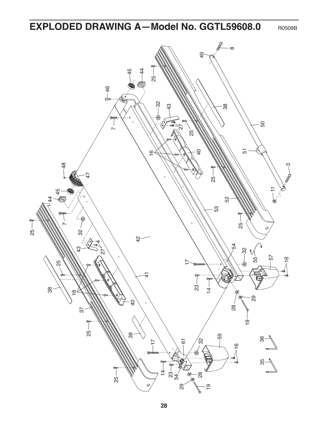 Gold's Gym manual Exploded Drawing A-Model No. GGTL59608.0 R0509B 