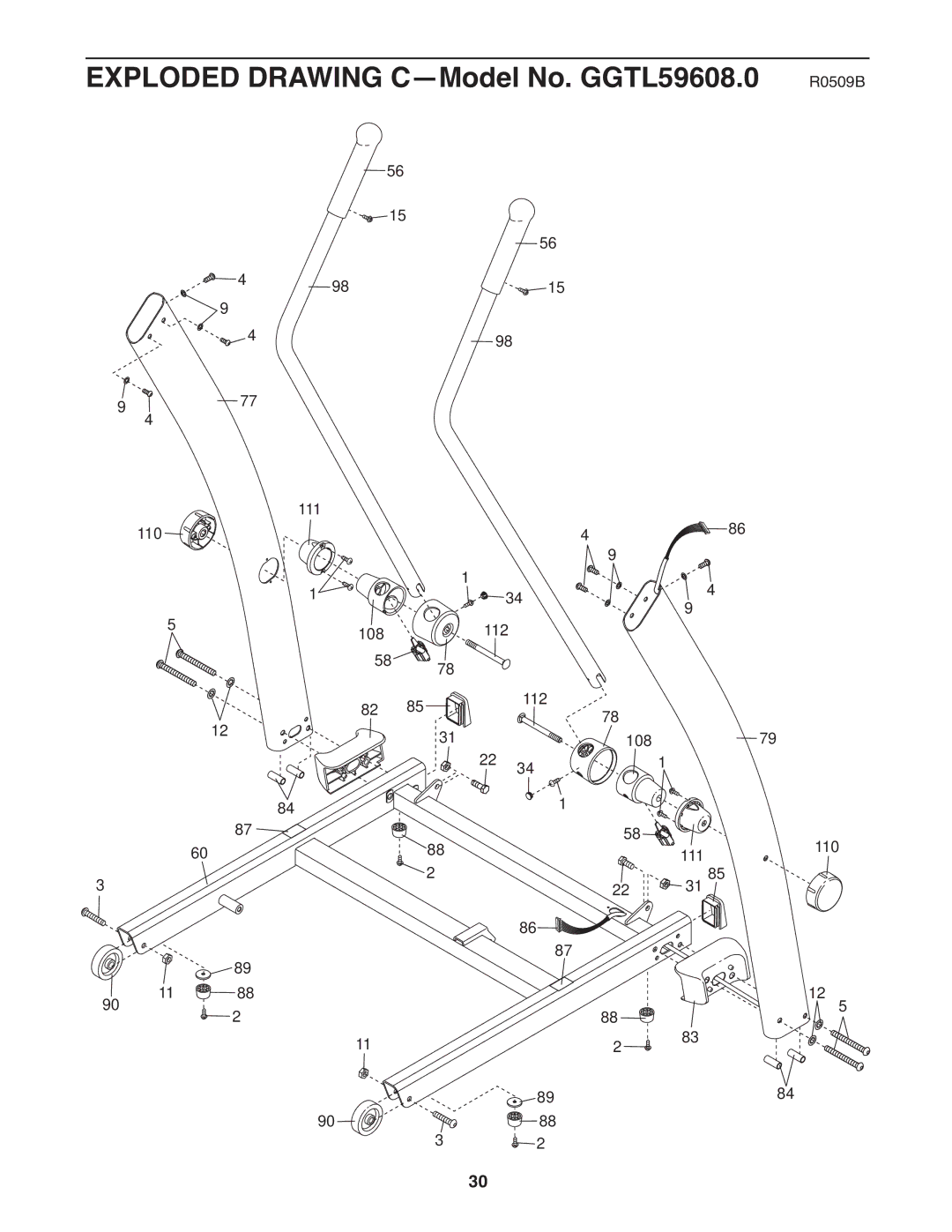 Gold's Gym manual Exploded Drawing C-Model No. GGTL59608.0 R0509B 