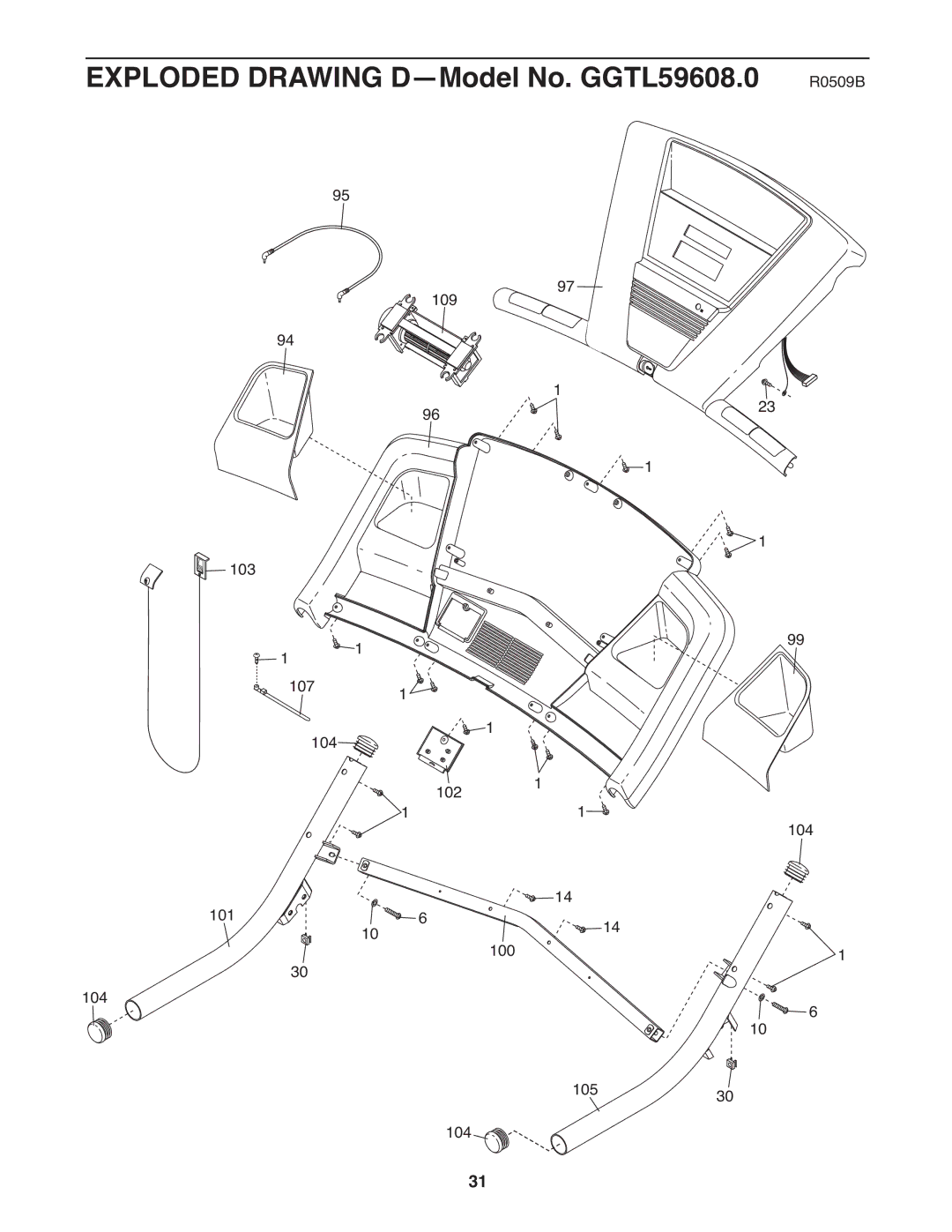 Gold's Gym manual Exploded Drawing D-Model No. GGTL59608.0 