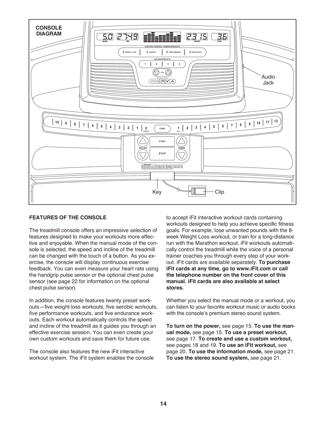 Gold's Gym GGTL78609.0 manual Console Diagram, Features of the Console 