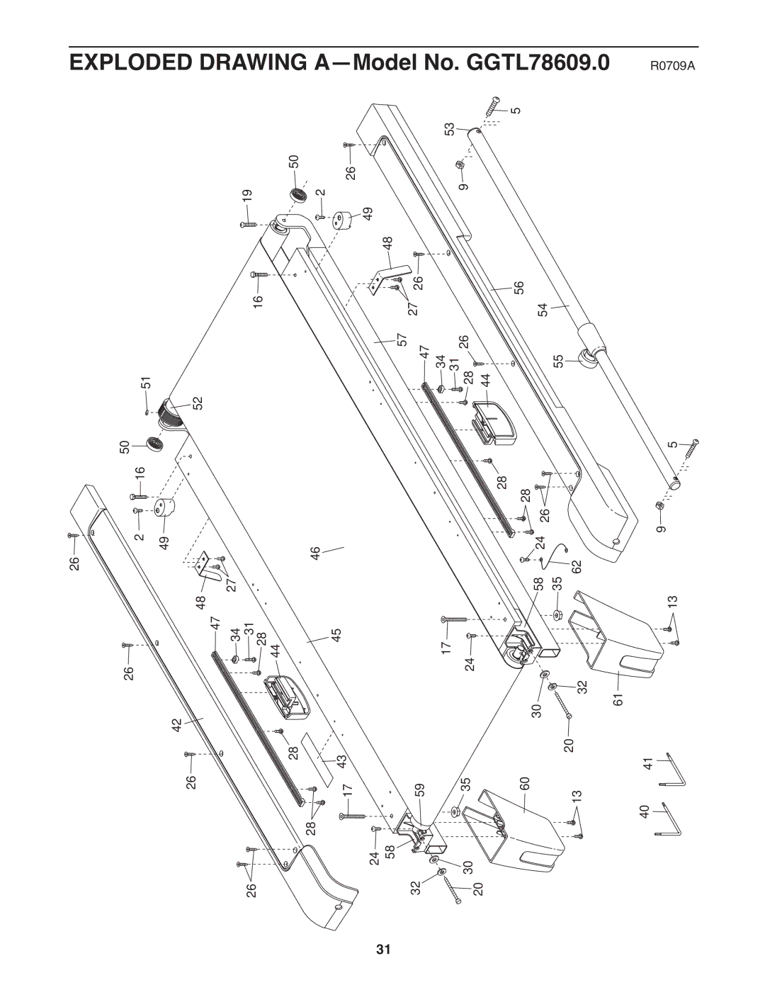 Gold's Gym manual Exploded Drawing A-Model No. GGTL78609.0 R0709A 