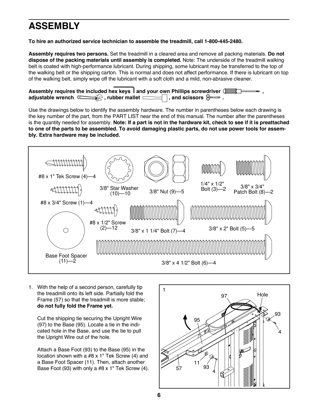 Gold's Gym GGTL78609.0 manual Assembly, Do not fully fold the Frame yet 