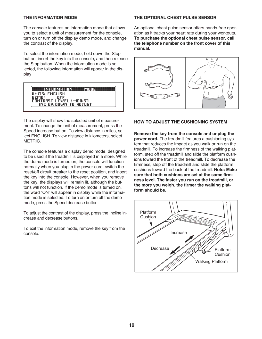 Gold's Gym GGTL90608.0 manual Information Mode, Optional Chest Pulse Sensor 