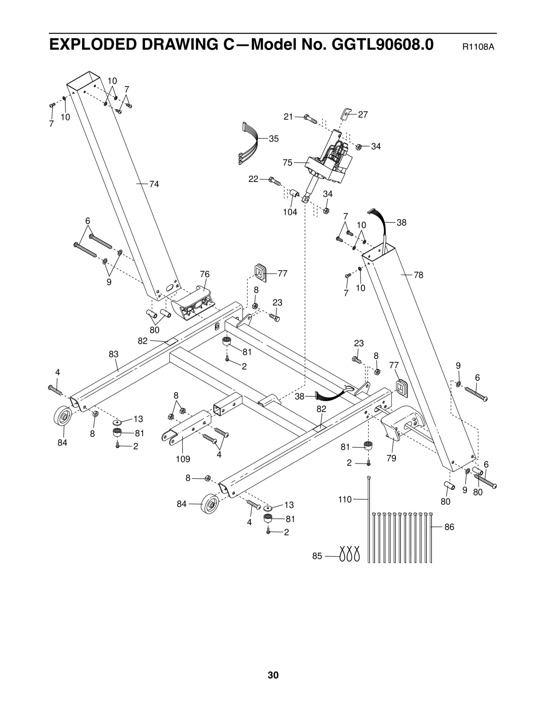 Gold's Gym manual Exploded Drawing C-Model No. GGTL90608.0 R1108A 