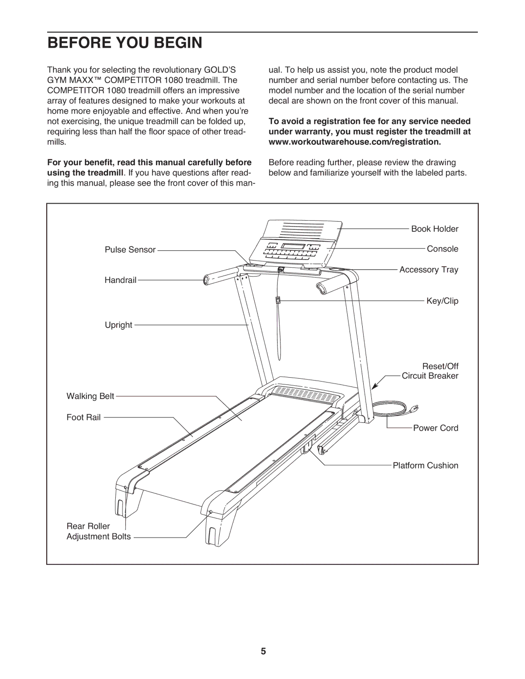 Gold's Gym GGTL90608.0 manual Before YOU Begin 