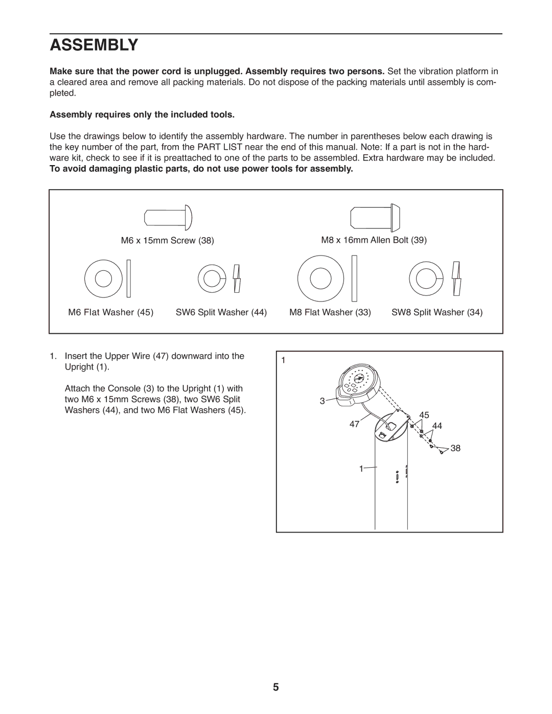 Gold's Gym 580, GGVB5978.0 manual Assembly 