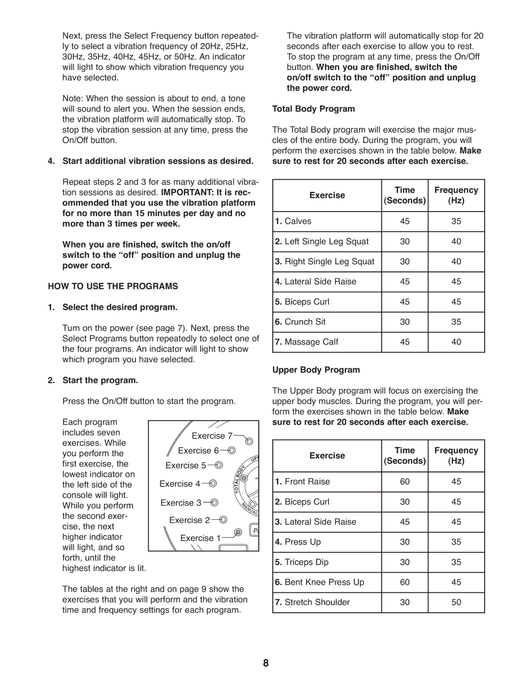 Gold's Gym GGVB5978.0, 580 manual HOW to USE the Programs 