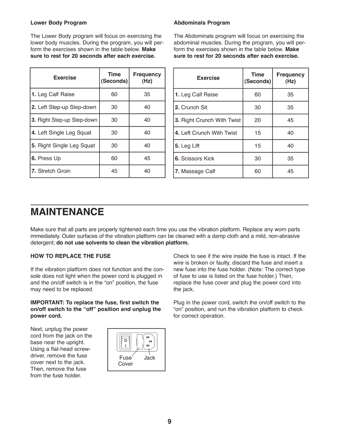 Gold's Gym 580, GGVB5978.0 manual Maintenance, HOW to Replace the Fuse 