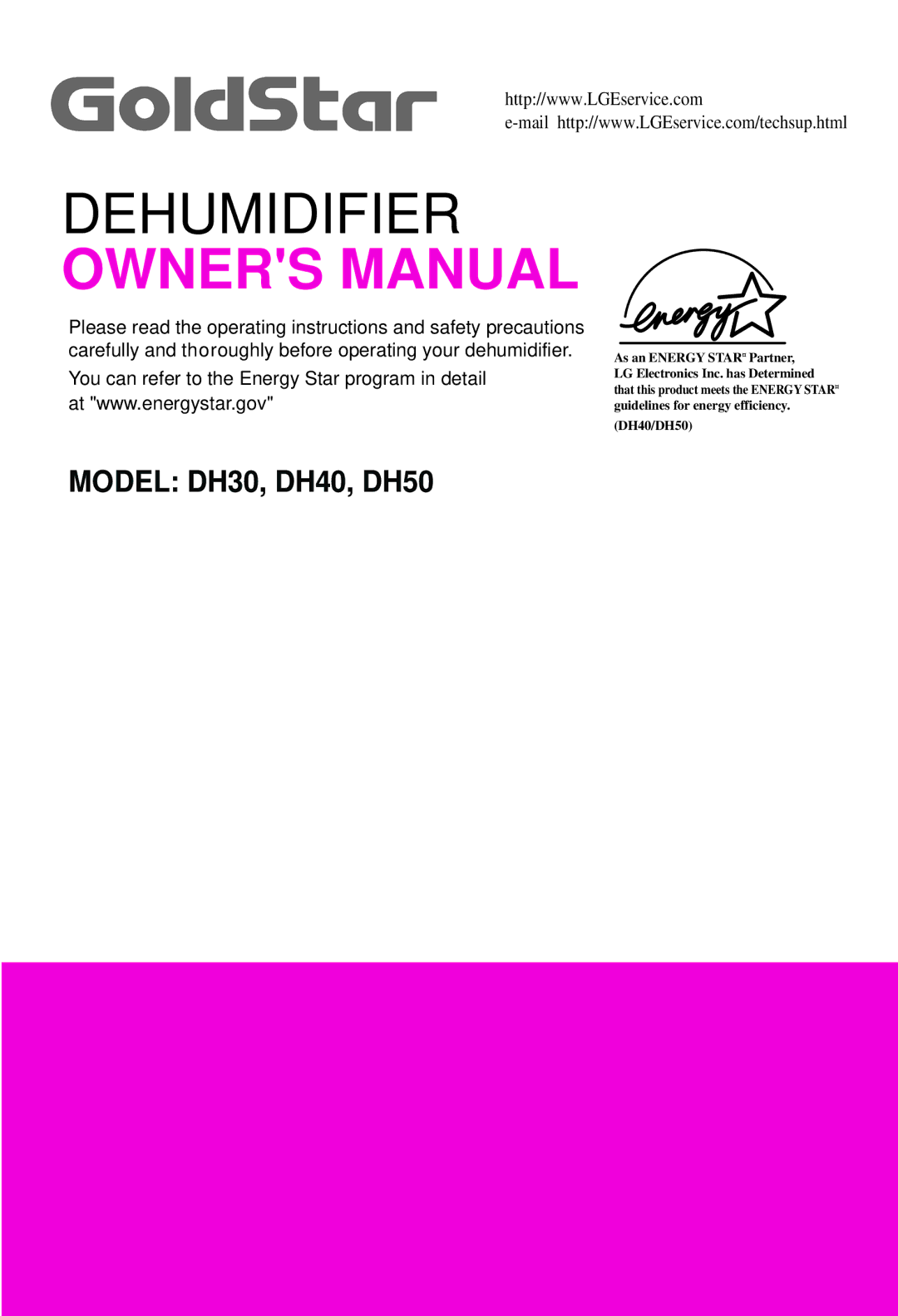 Goldstar DH30, DH50, DH40 owner manual Dehumidifier 