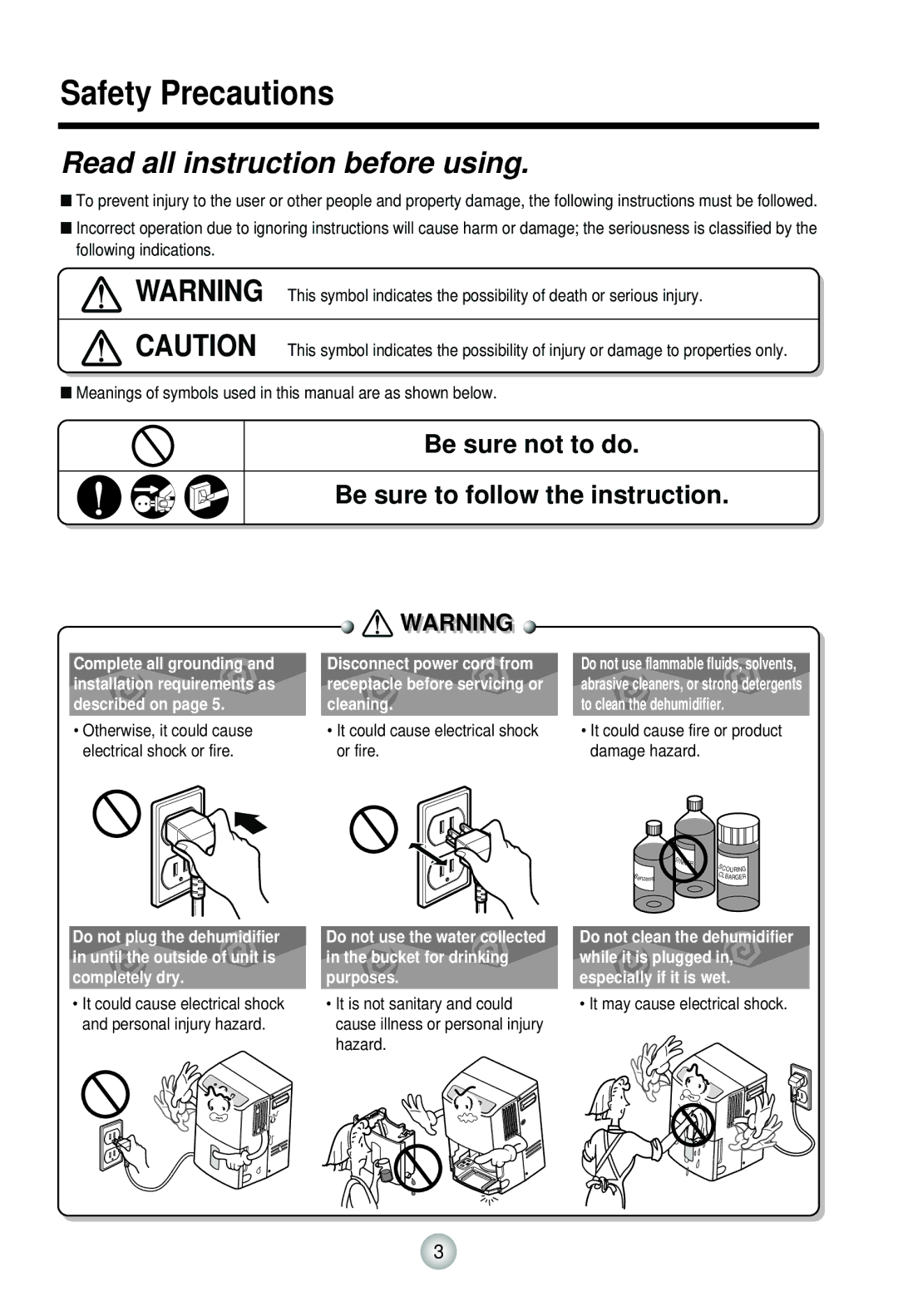 Goldstar DH50, DH30, DH40 owner manual Safety Precautions, Read all instruction before using 