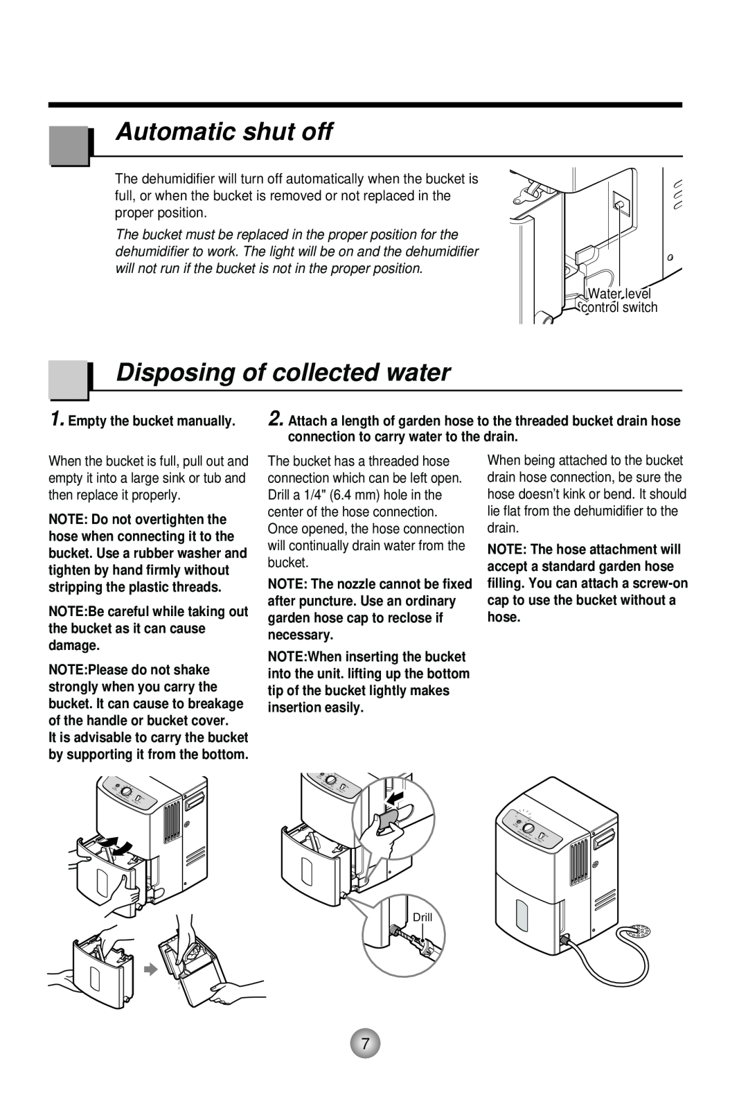 Goldstar DH30, DH50, DH40 owner manual Automatic shut off, Disposing of collected water 