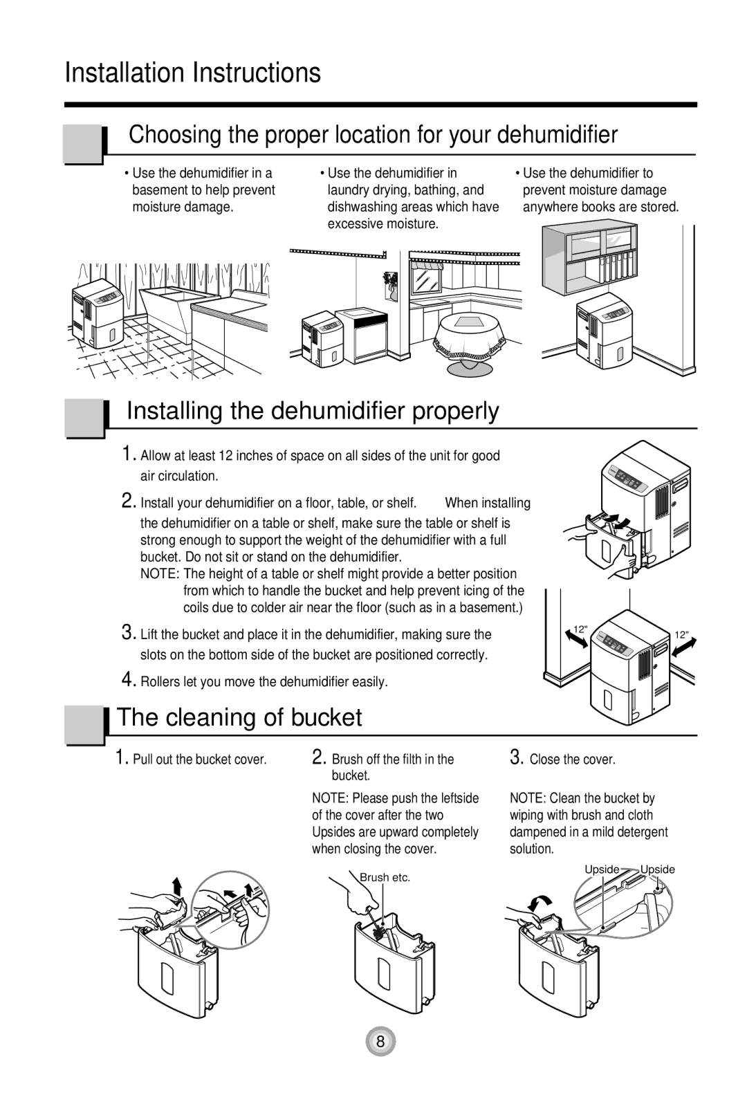 Goldstar DH30E, DH40E, DH50E, DH50EL, DH65E, DH65EL, DH70EL, DH65EL DH70EL Installation Instructions, Cleaning of bucket 