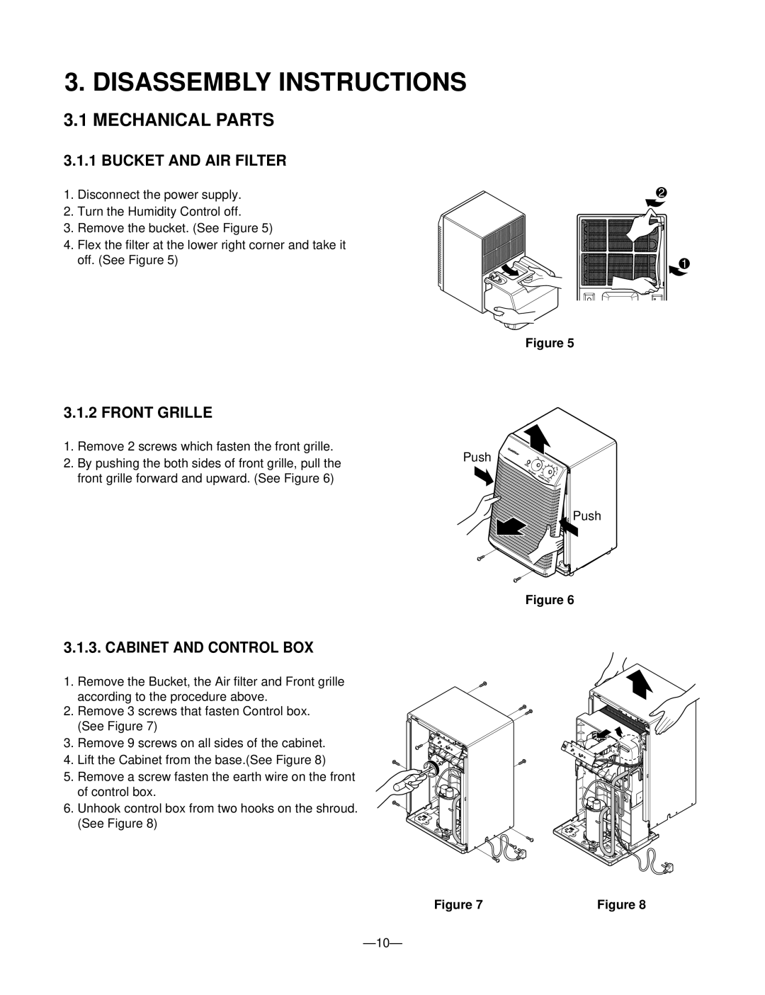 Goldstar DHA4012DL, DHA5012DL, DH5010B Disassembly Instructions, Mechanical Parts, Bucket and AIR Filter, Front Grille 