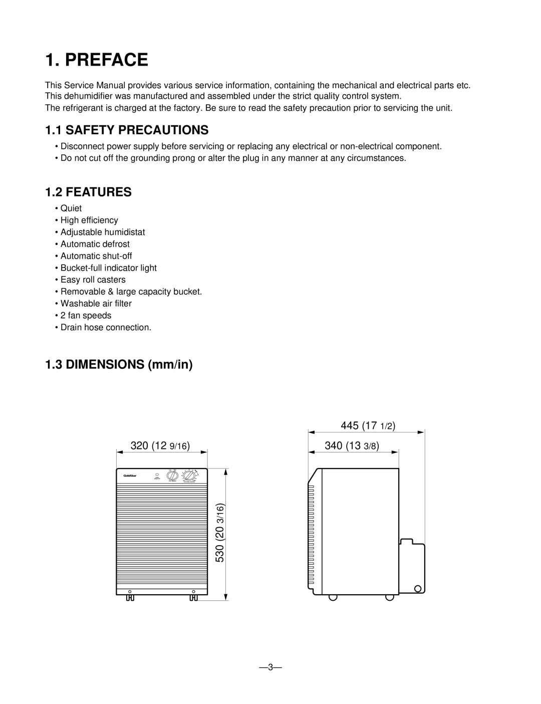 Goldstar DHA3012DL, DHA4012DL, DHA5012DL, DH5010B, DH3010B service manual Preface, Safety Precautions, Features 