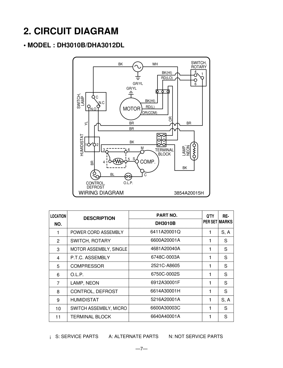 Goldstar DH5010B, DHA4012DL, DHA5012DL, DHA3012DL service manual Circuit Diagram, Description QTY, DH3010B 