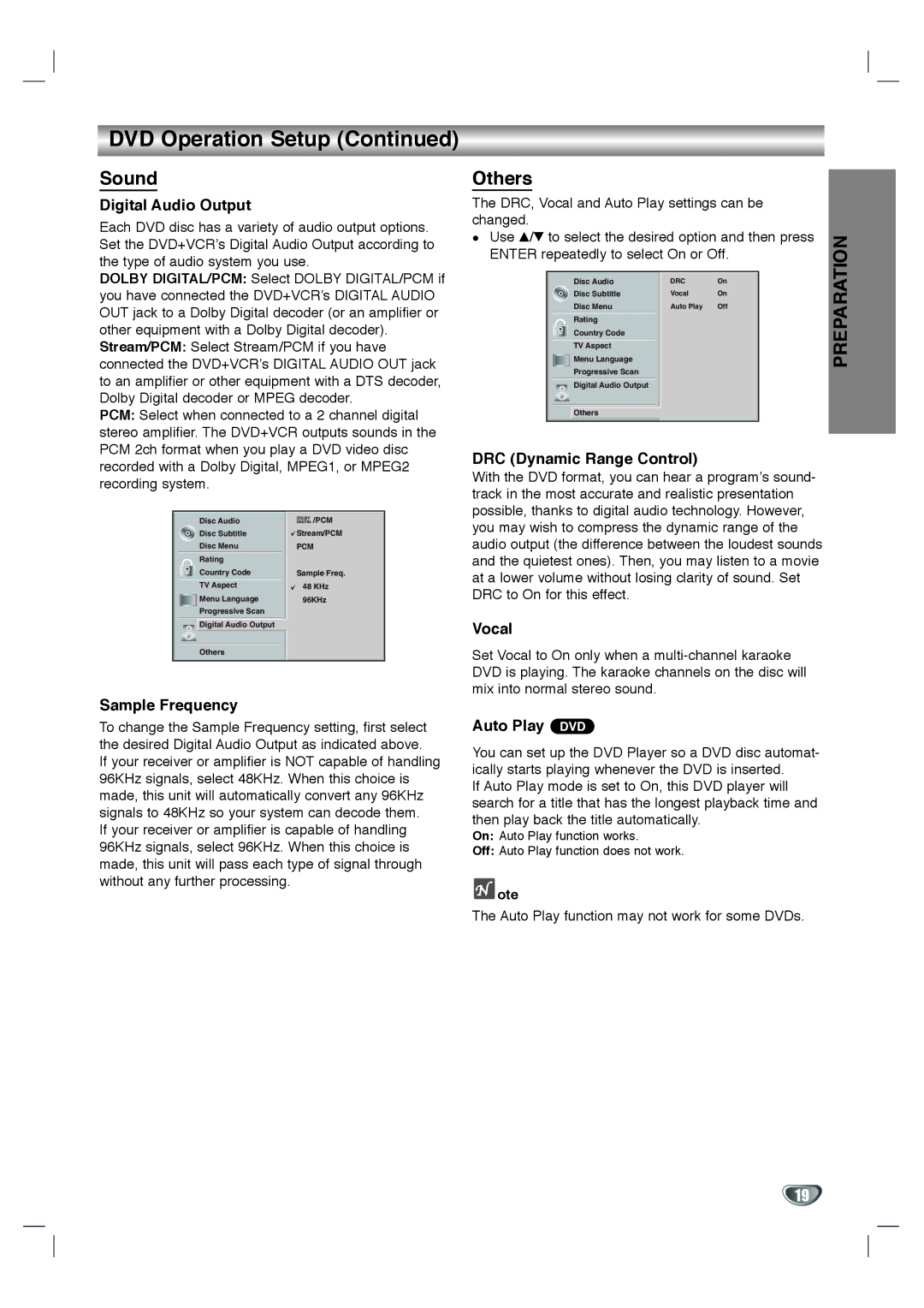 Goldstar GBV441 owner manual DVD Operation Setup, Sound, Others 