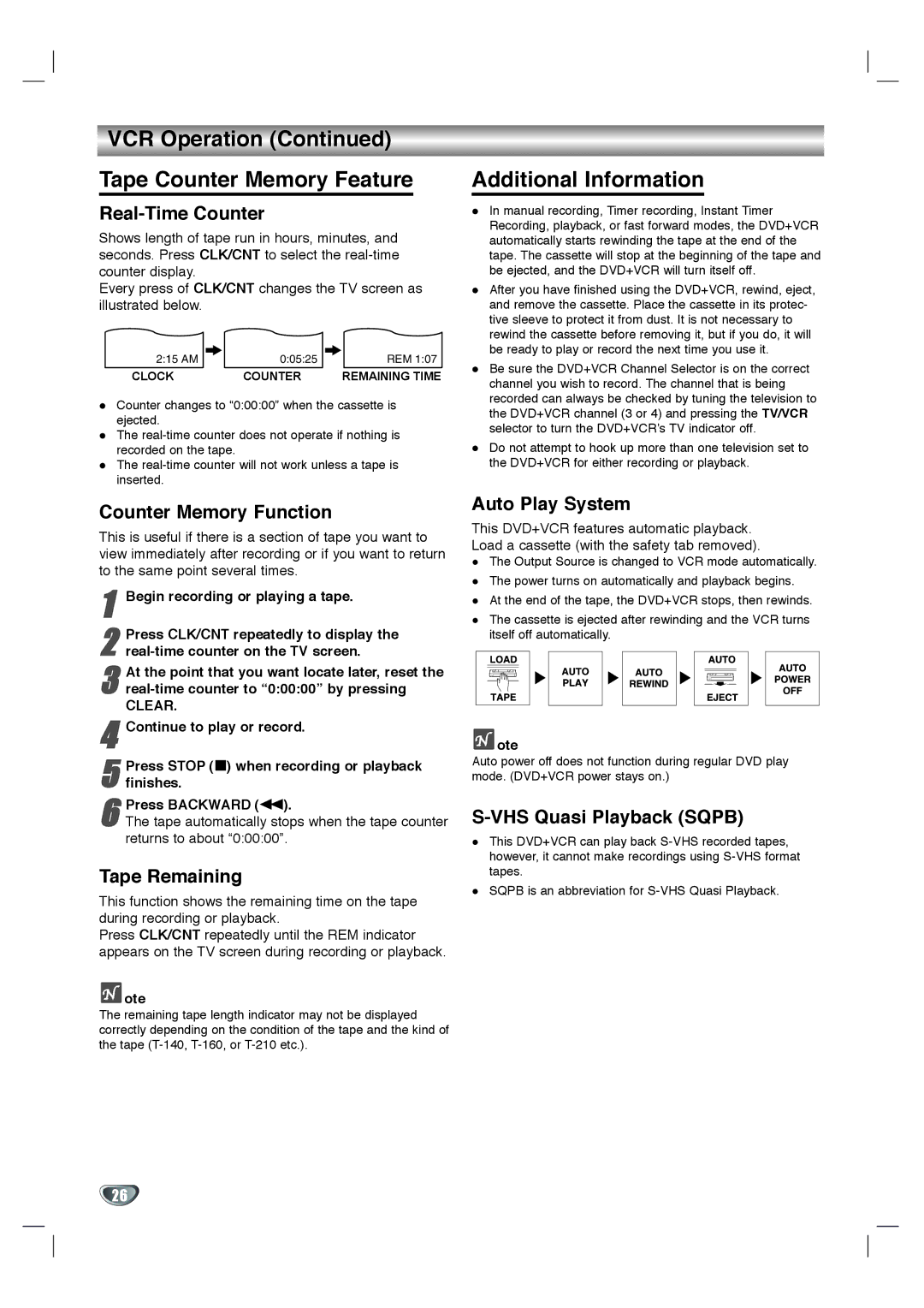 Goldstar GBV441 owner manual VCR Operation Tape Counter Memory Feature, Additional Information 