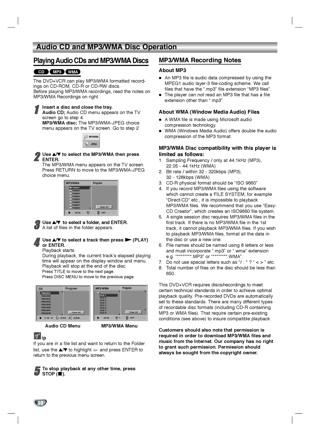 Goldstar GBV441 owner manual About MP3, About WMA Window Media Audio Files 