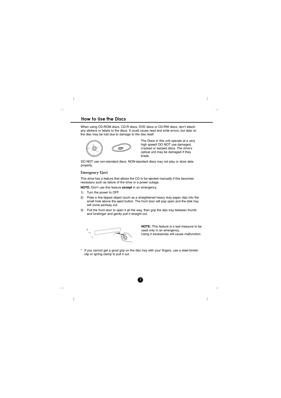 Goldstar GH20 manual How to Use the Discs, Emergency Eject 