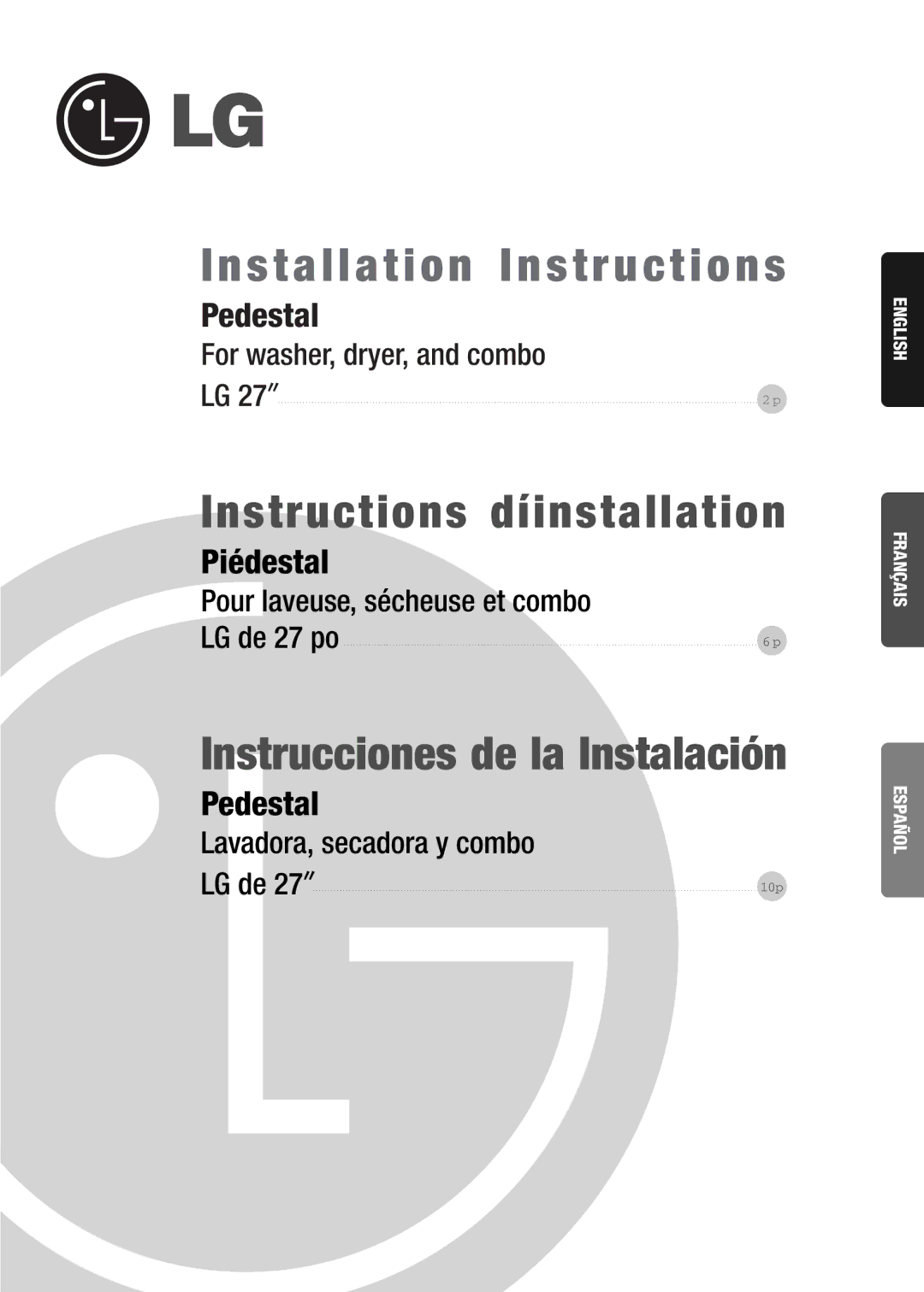 Goldstar LG 27 installation instructions Instructions díinstallation 