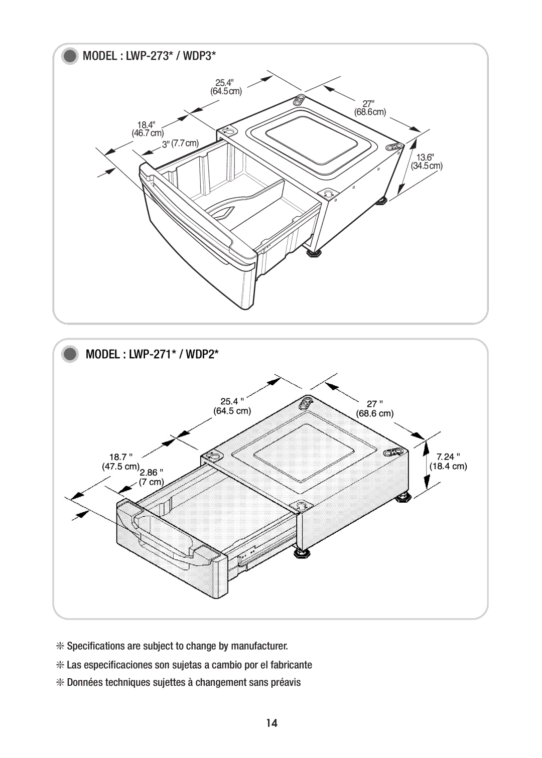 Goldstar LG 27 installation instructions Model LWP-273* / WDP3 