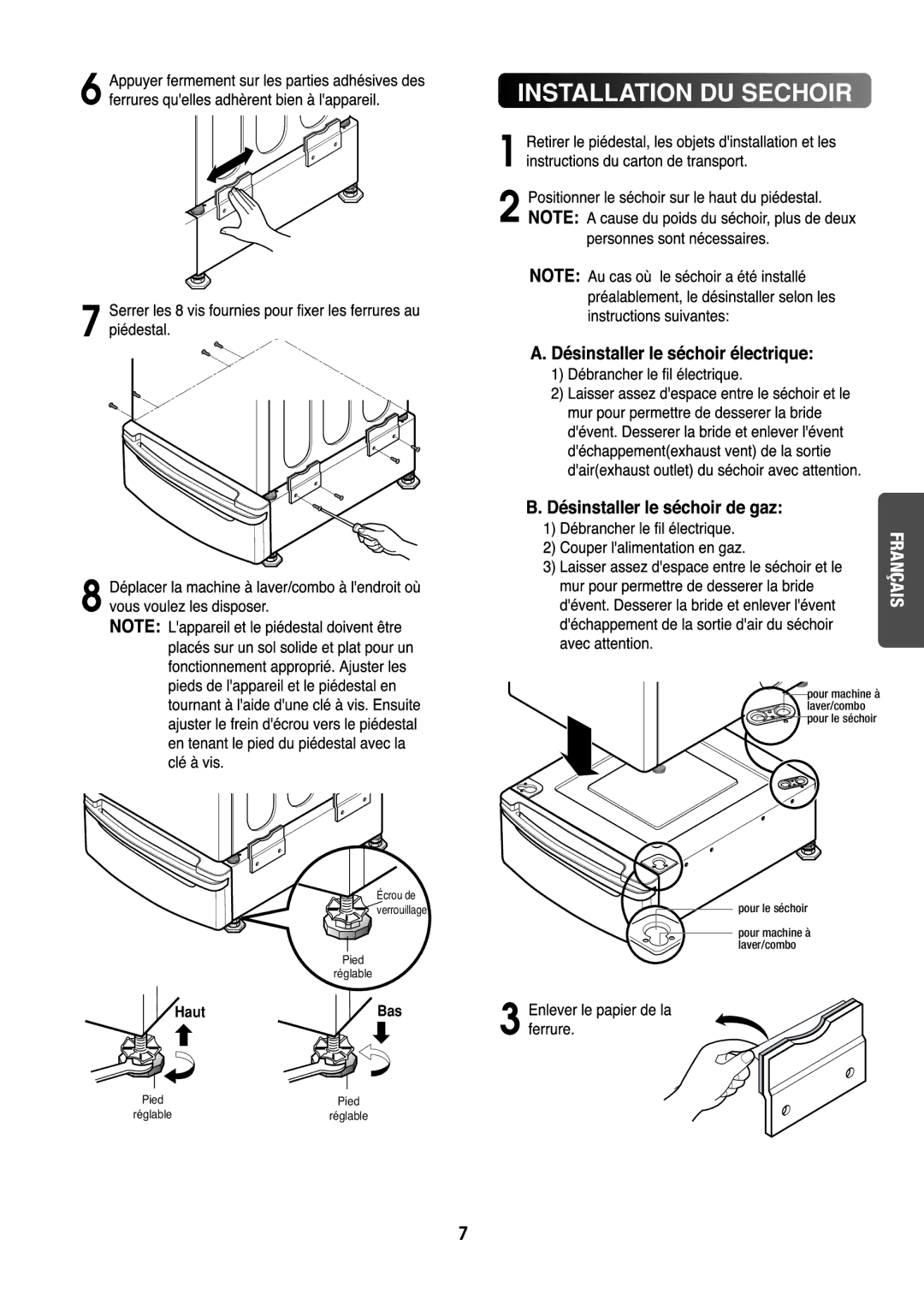 Goldstar LG 27 installation instructions Installation DU Sechoir 