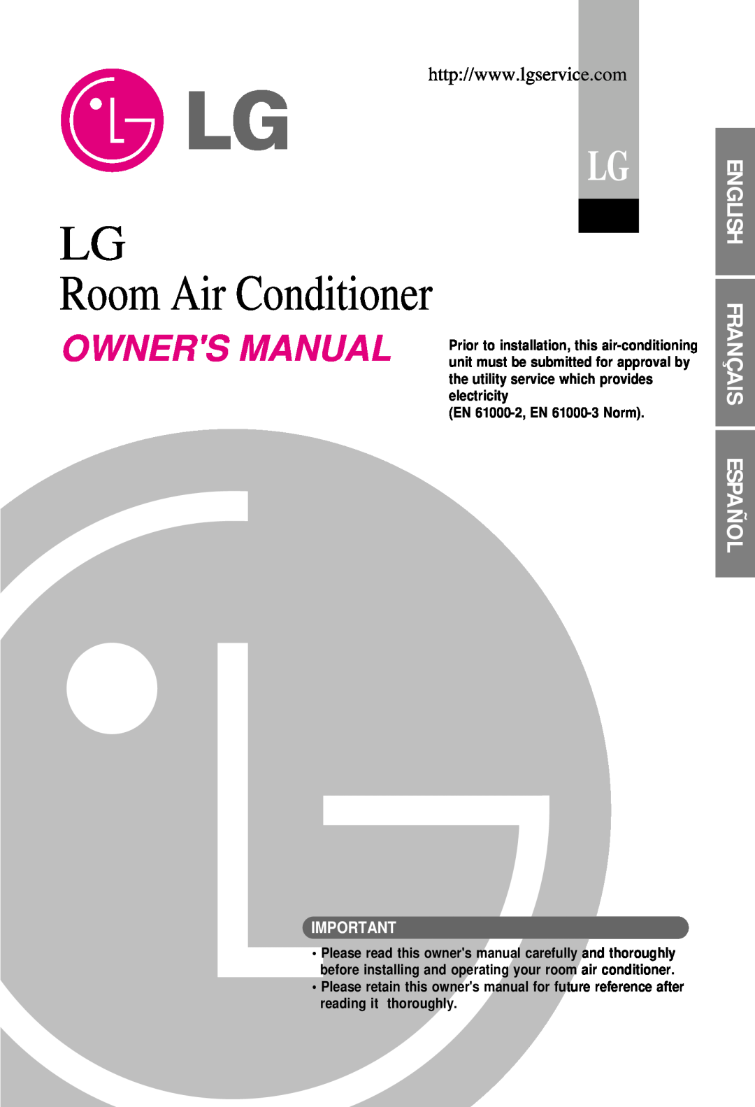 Goldstar LS242CE owner manual English Français Español, LG Room Air Conditioner 