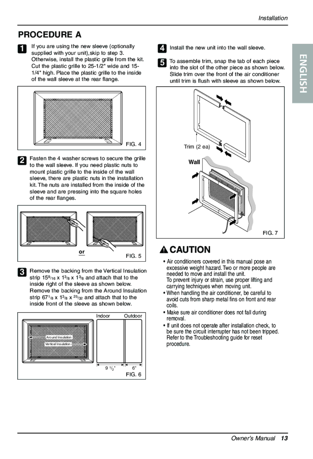 Goldstar LT1230CR Procedure a, Supplied with your unit,skip to step, To the wall sleeve. If you need plastic nuts to 