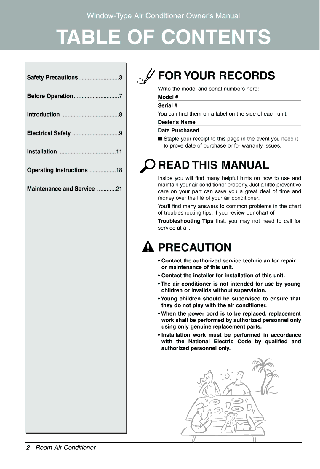 Goldstar LT1230CR owner manual Table of Contents 