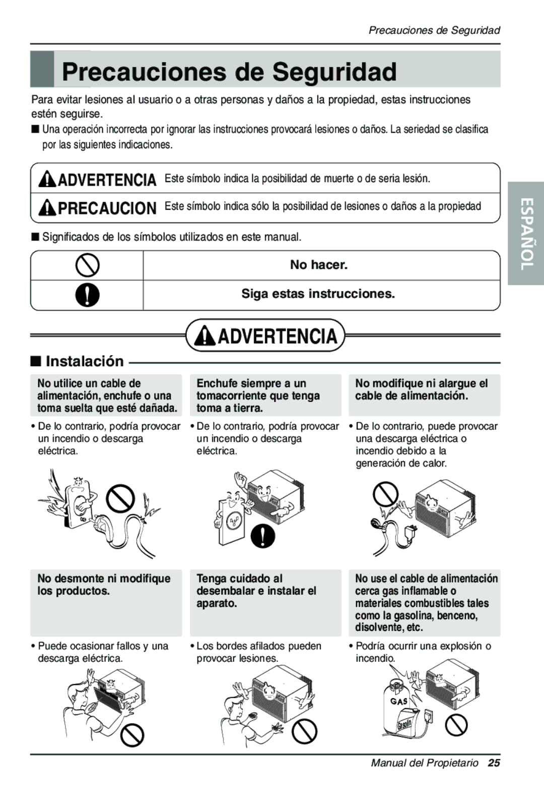 Goldstar LT1230CR Precauciones de Seguridad, Toma a tierra, No desmonte ni modifique Tenga cuidado al Los productos 