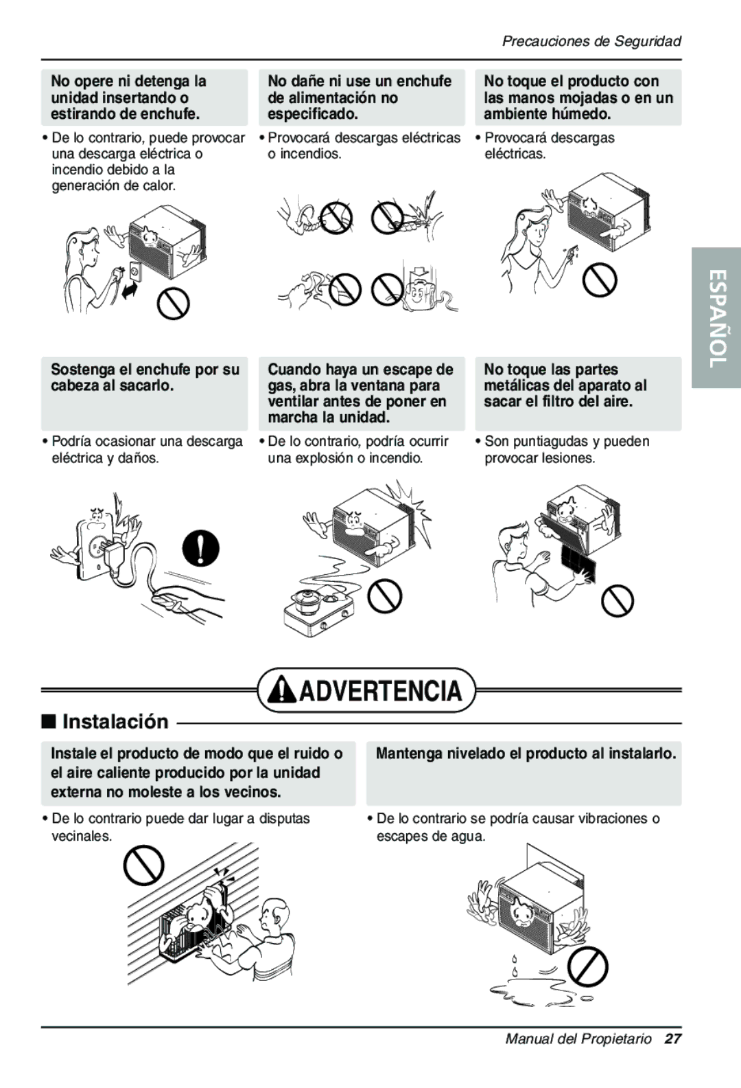 Goldstar LT1230CR No dañe ni use un enchufe de alimentación no especificado, Sostenga el enchufe por su cabeza al sacarlo 