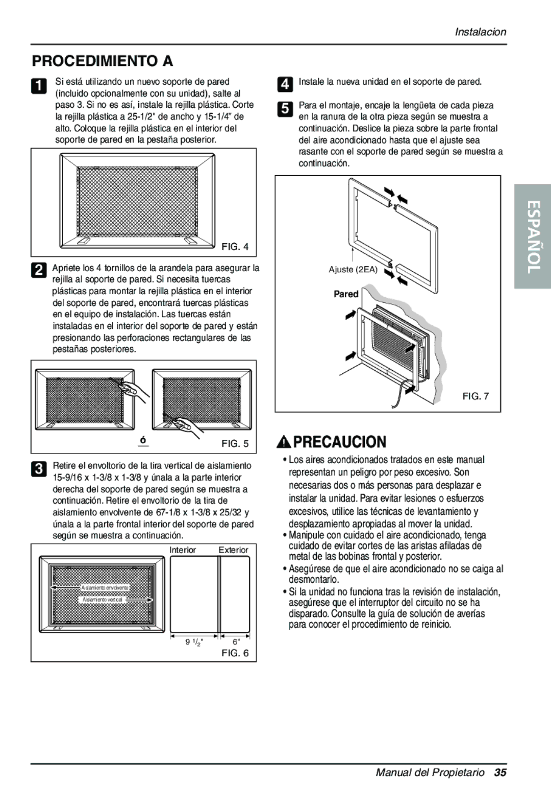 Goldstar LT1230CR owner manual Procedimiento a, Pared 