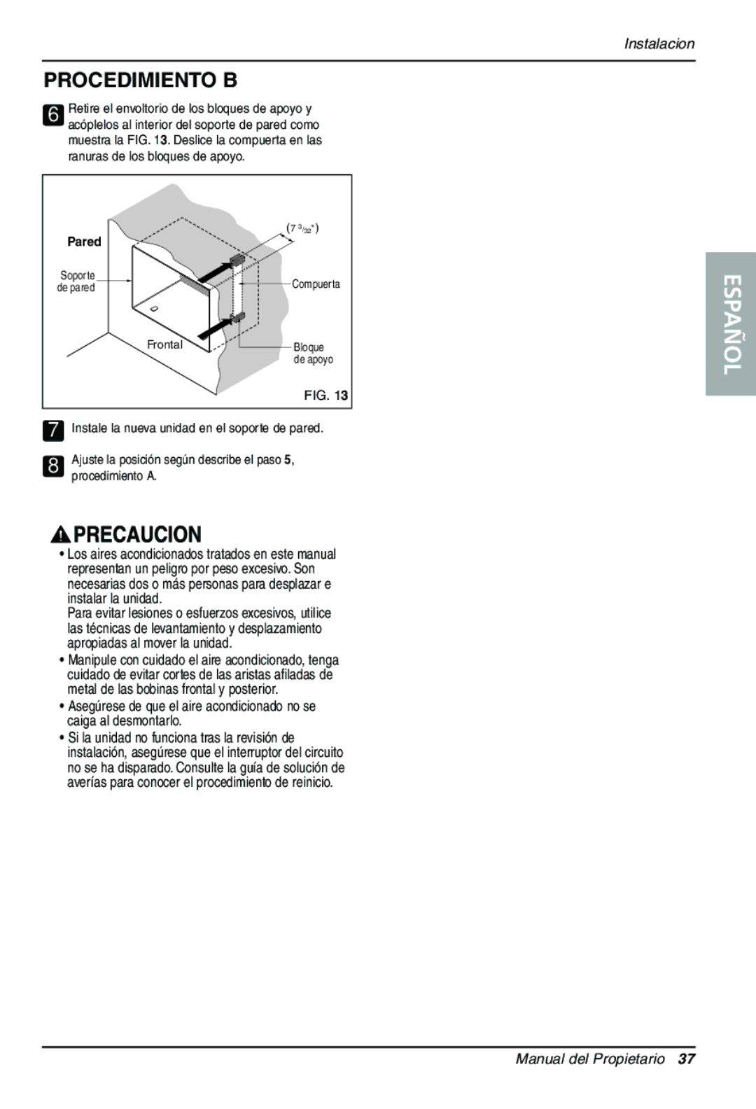 Goldstar LT1230CR owner manual Ajuste la posición según describe el paso, Procedimiento a 