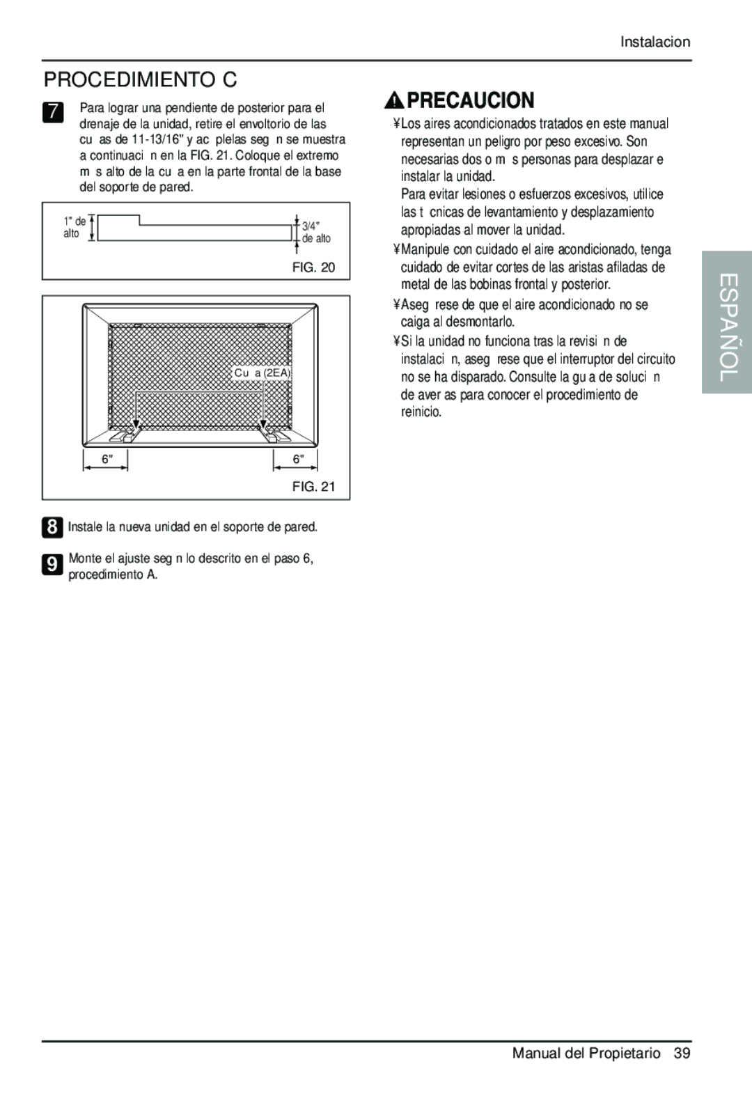 Goldstar LT1230CR owner manual Del soporte de pared, Drenaje de la unidad, retire el envoltorio de las 