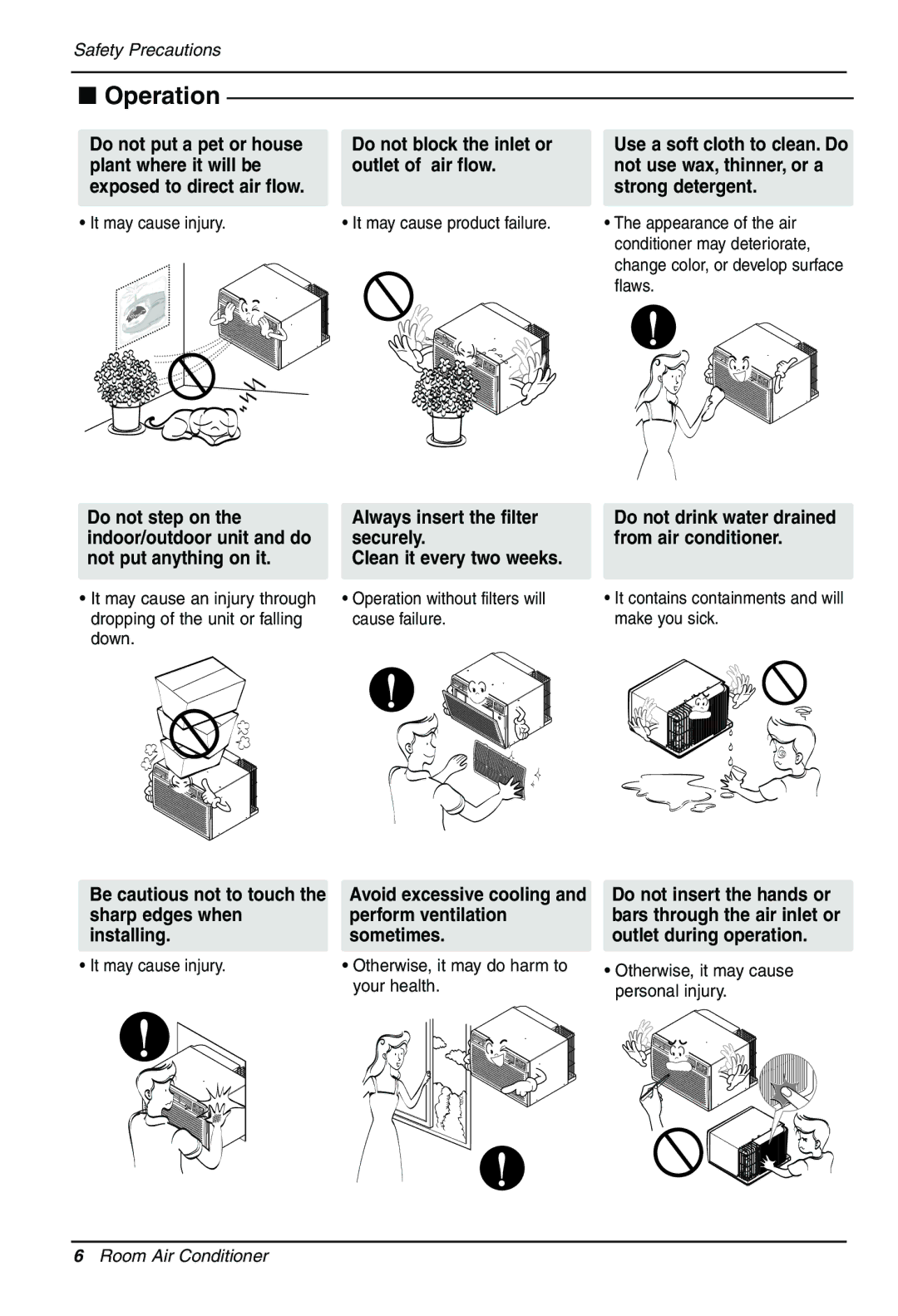 Goldstar LT1230CR owner manual Do not block the inlet or outlet of air flow, Do not step on Always insert the filter 