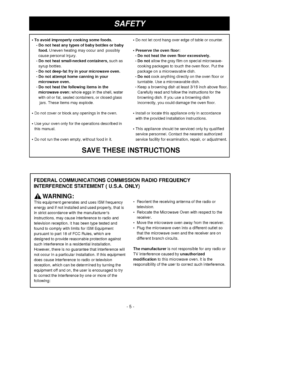 Goldstar MV-1525B, MV-1525W owner manual Interference Statement U.S.A. only 