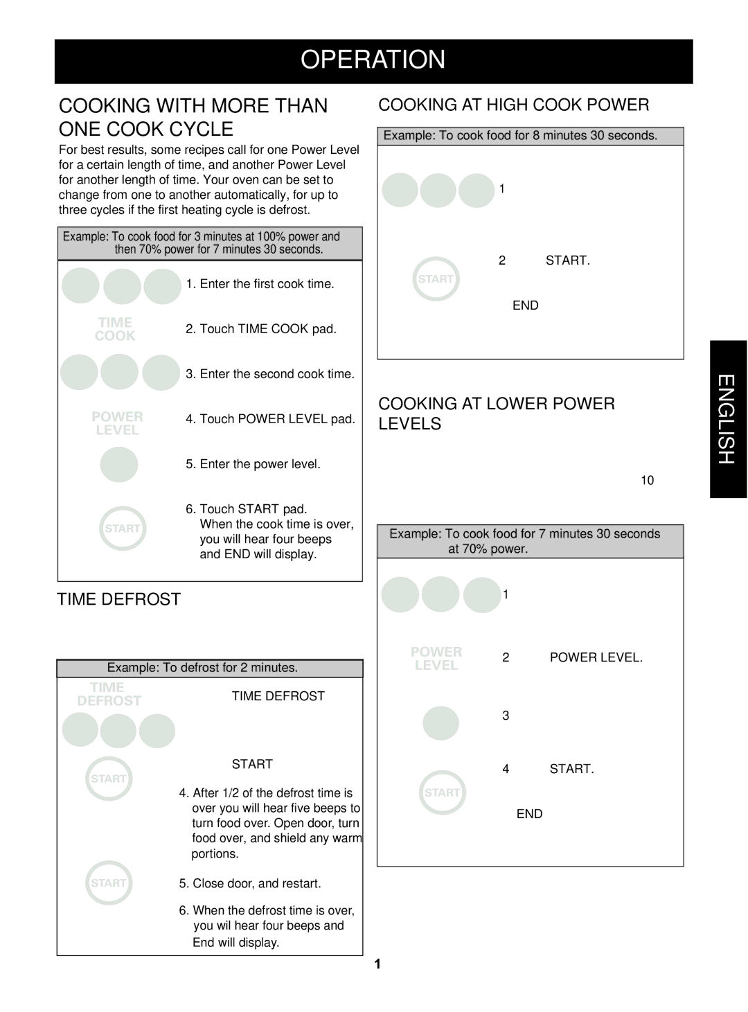 Goldstar MVH1615WW owner manual Cooking with More than ONE Cook Cycle, Time Defrost, Cooking AT High Cook Power 